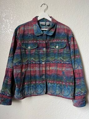 Chico’s Design Vintage 90s Aztec Geometric Print Denim Jacket - Size 2